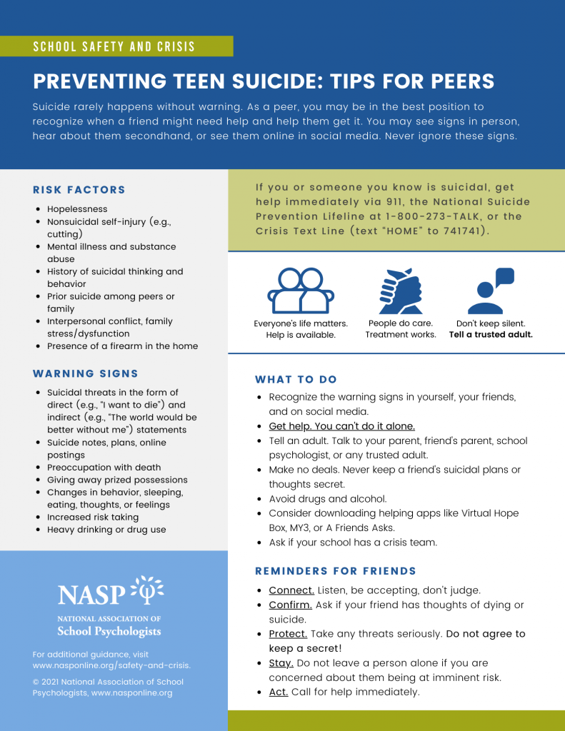 Preventing Teen Suicide: Tips for Peers. PDF preview