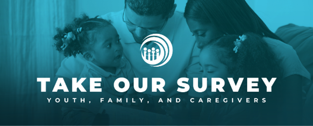 Family of 4 - little girl, father, mother, little, with blue background