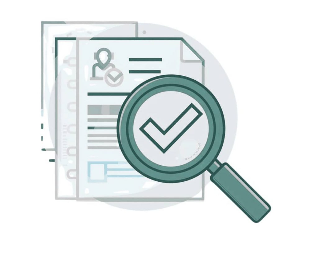 A checkmark on a paper document enlarged by a magnifying glass